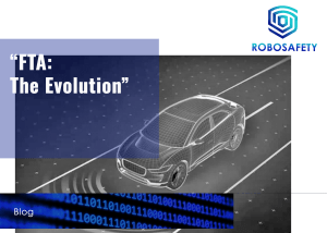 Blog header image featuring a holographic projection of a car on a road, representing the evolution of Fault Tree Analysis in automotive safety by RoboSafety.